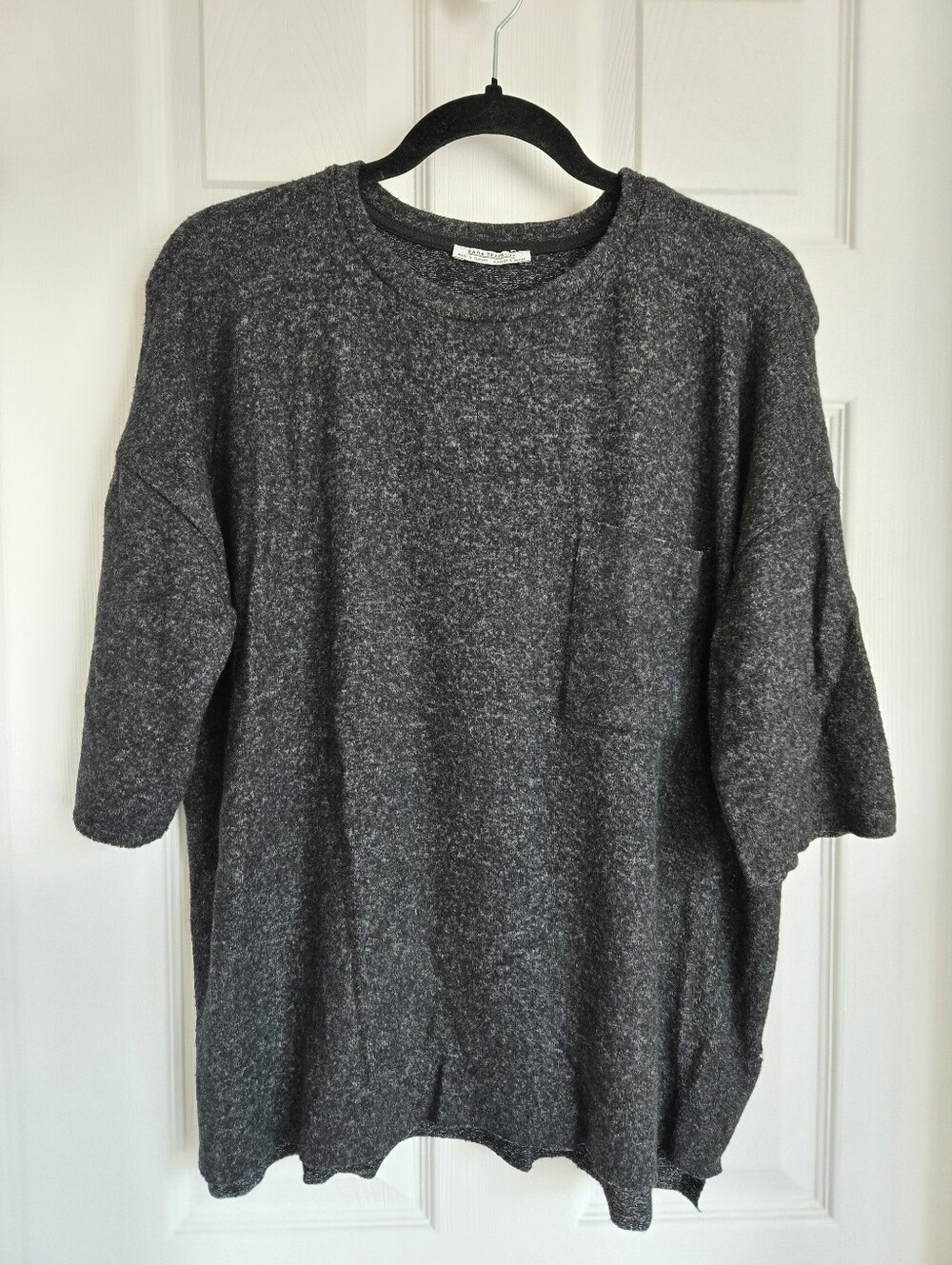 Zara Trafaluc Oversized Tee S Gray Soft Brushed Knit Pocket Top Slouchy